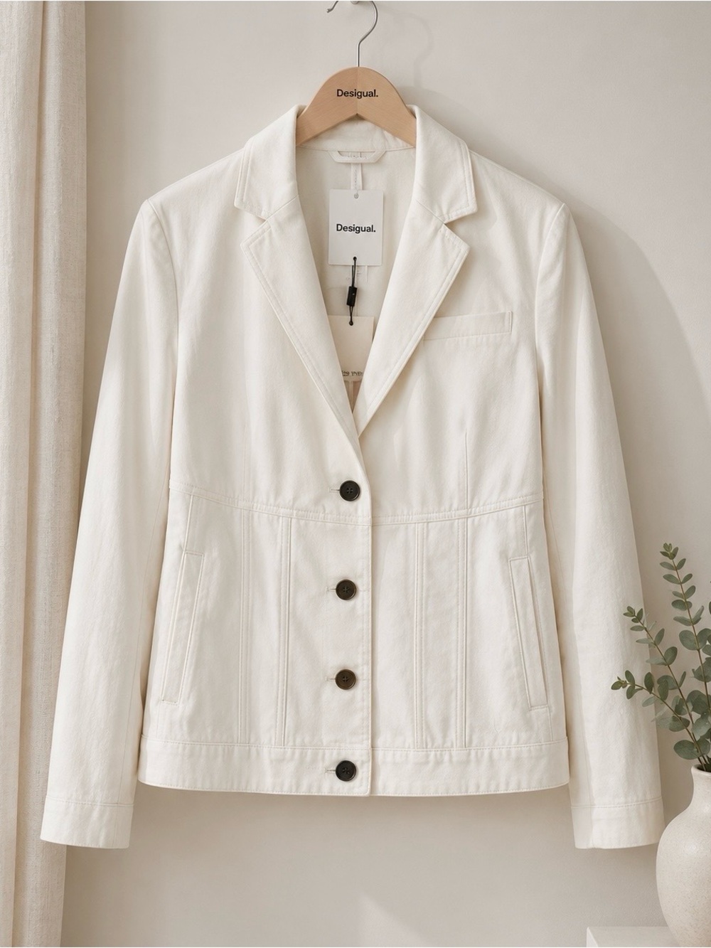 Desigual Hybrid Denim Blazer – Off-White Linen-Cotton Blend (Size 38 / NWT)